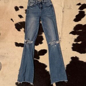 Flying Monkey Distressed Boot Cut Jeans - Blue